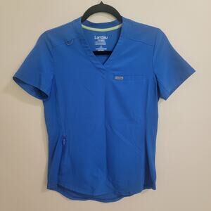 Landau Forward 2-Pocket V-Neck Tuck-In Top Royal Blue Scrub Top SZ XS